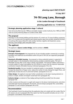 74-78 Long Lane, Borough in the London Borough of Southwark Planning Application No
