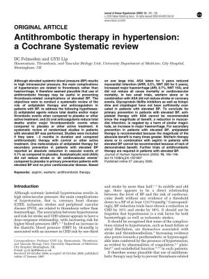 Antithrombotic Therapy in Hypertension: a Cochrane Systematic Review