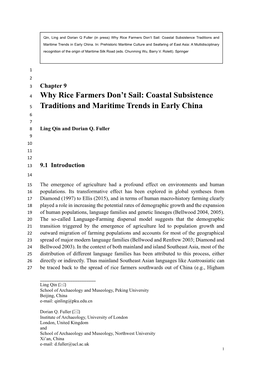 Why Rice Farmers Don't Sail: Coastal Subsistence Traditions and Maritime Trends in Early China
