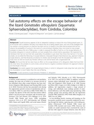 Tail Autotomy Effects on the Escape Behavior of the Lizard Gonatodes Albogularis (Squamata: Sphaerodactylidae), from C Rdoba