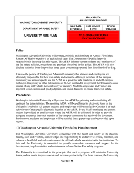 University Fire Plan Title: General Fire Plan & Policy & Procedures
