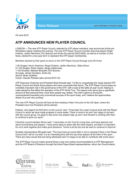 Atp Announces New Player Council