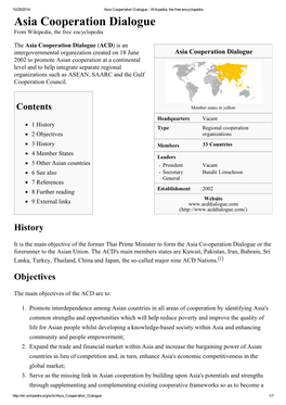 Asia Cooperation Dialogue - Wikipedia, the Free Encyclopedia Asia Cooperation Dialogue from Wikipedia, the Free Encyclopedia