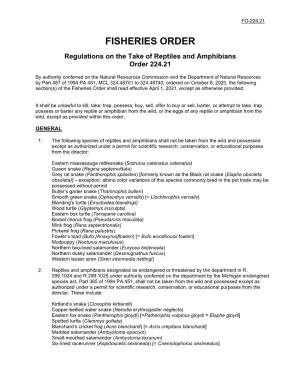 Fisheries Order 224.21 Regulations on the Take of Reptiles and Amphibians