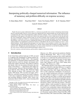 The Influence of Numeracy and Problem Difficulty on Response