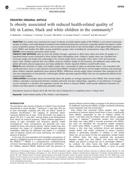 Is Obesity Associated with Reduced Health-Related Quality of Life in Latino, Black and White Children in the Community?