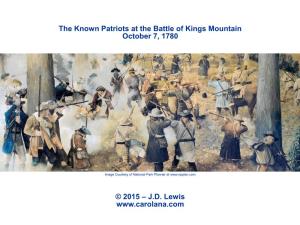 The Known Patriots at the Battle of Kings Mountain October 7, 1780