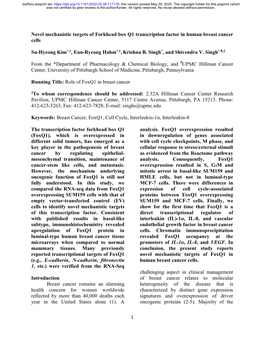 Novel Mechanistic Targets of Forkhead Box Q1 Transcription Factor in Human Breast Cancer Cells