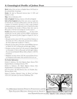 A Genealogical Profile of Joshua Pratt