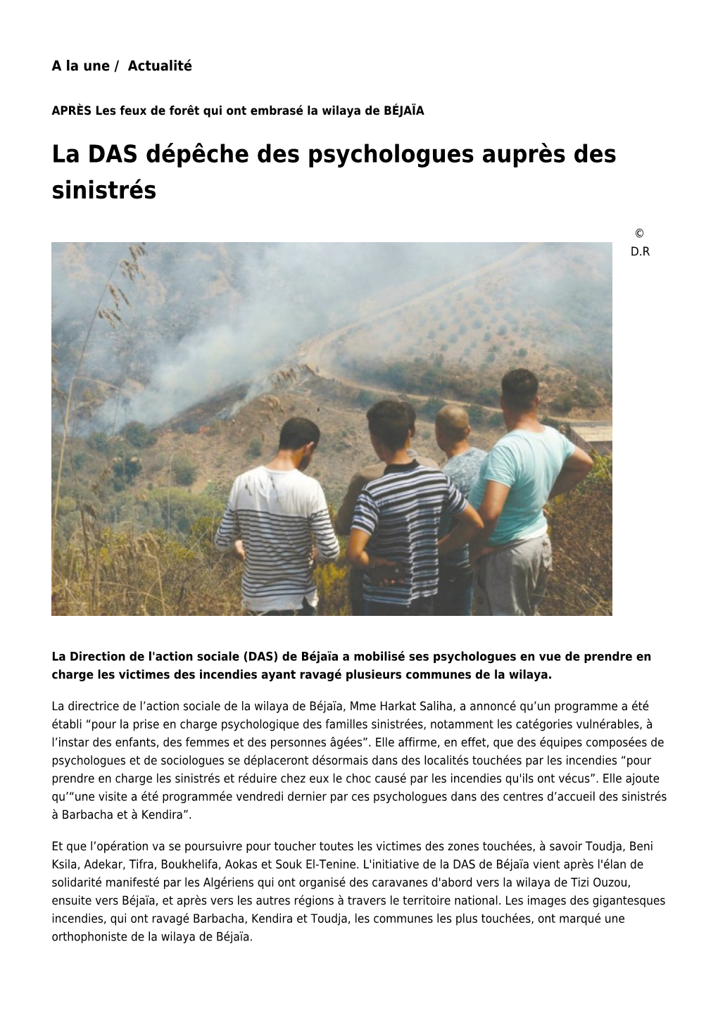 La DAS Dépêche Des Psychologues Auprès Des Sinistrés