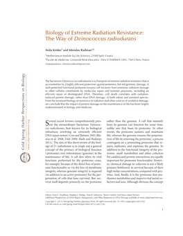 Biology of Extreme Radiation Resistance: the Way of Deinococcus Radiodurans