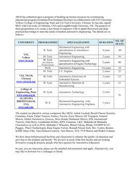 ARAI Has Embarked Upon a Program of Building up Human Resources by Commencing Educational Program