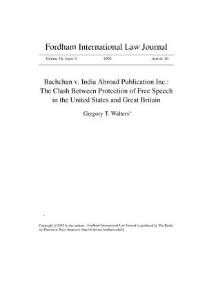 Bachchan V. India Abroad Publication Inc.: the Clash Between Protection of Free Speech in the United States and Great Britain