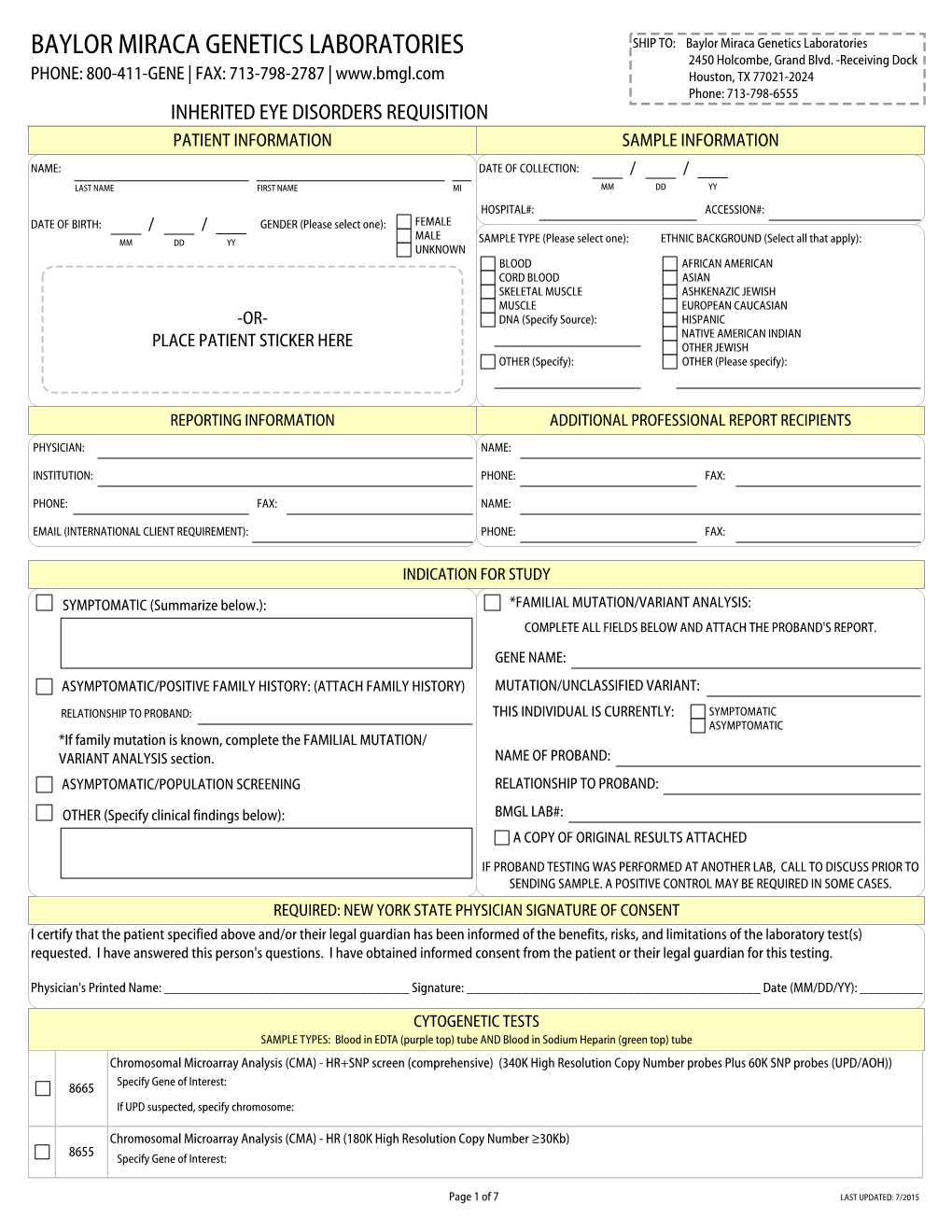 Eye Disorders Requisition