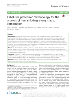 Label-Free Proteomic Methodology for the Analysis of Human Kidney Stone Matrix Composition Frank A