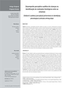 Children's Auditory-Perceptual Performance in Identifying Phonological Contrasts Among Stops
