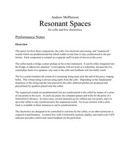 Resonant Spaces Notes