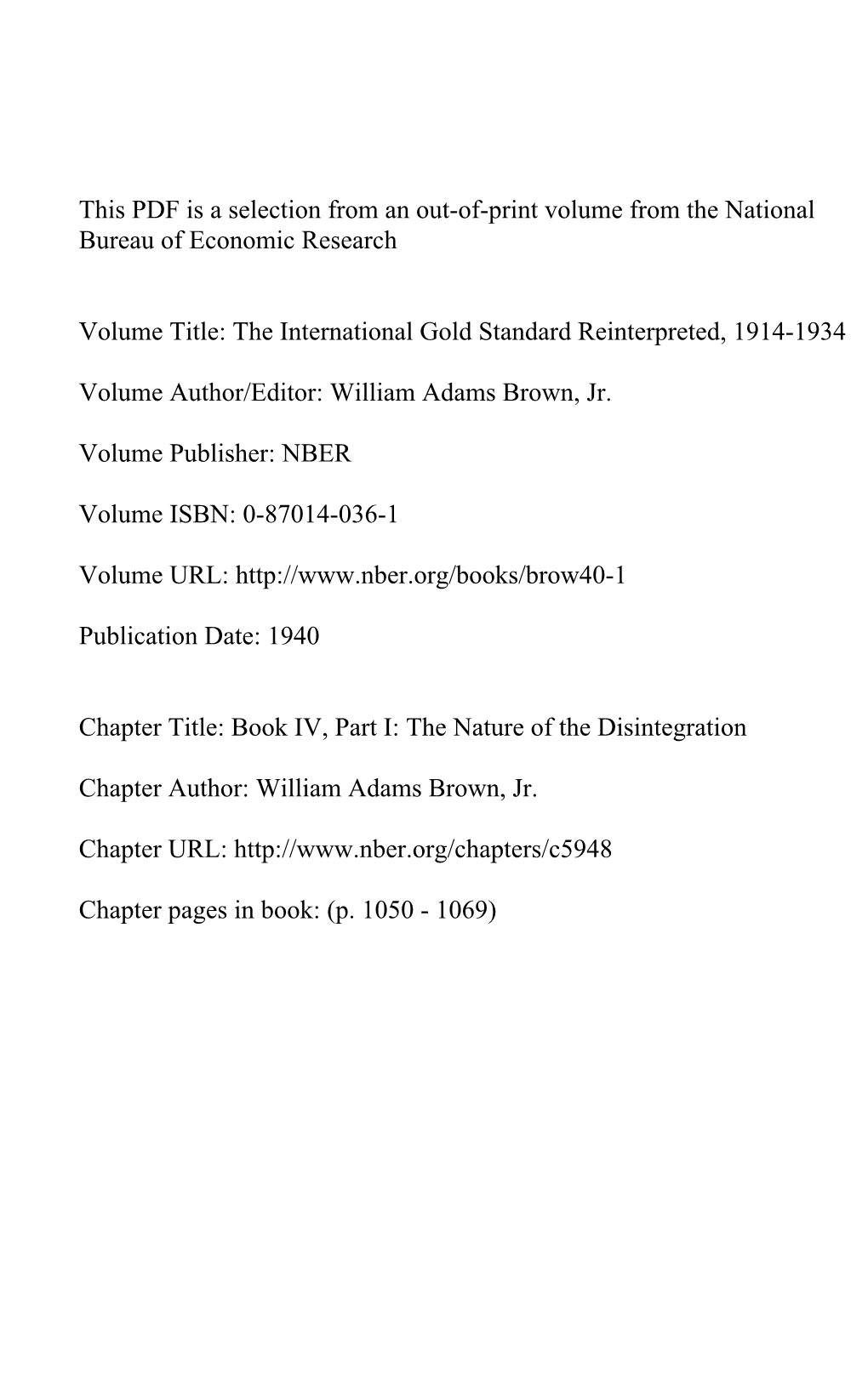 This PDF Is a Selection from an Out-Of-Print Volume from the National Bureau of Economic Research