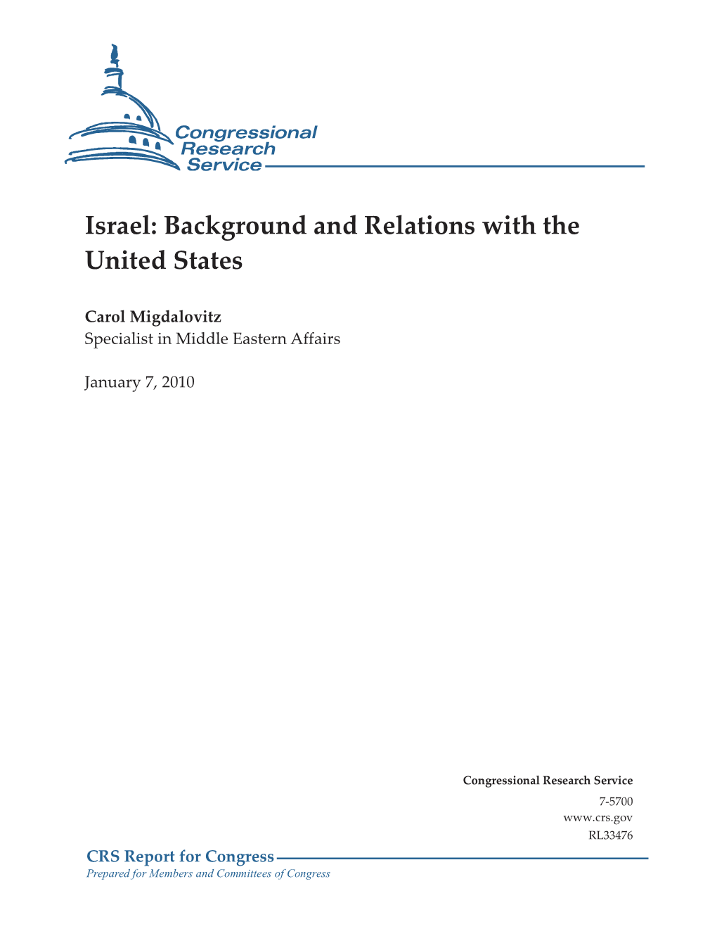 Israel: Background and Relations with the United States