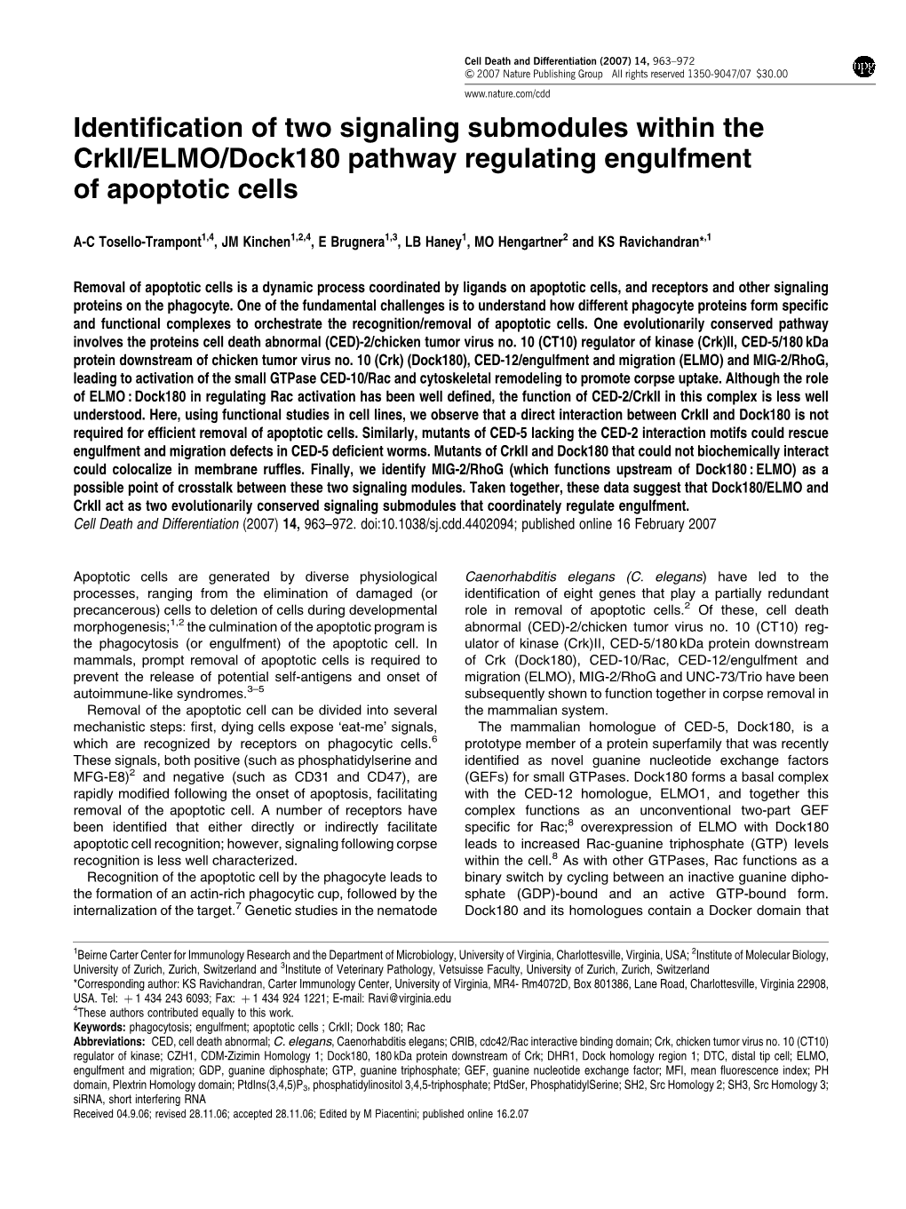 Identification of Two Signaling Submodules Within the Crkii/ELMO