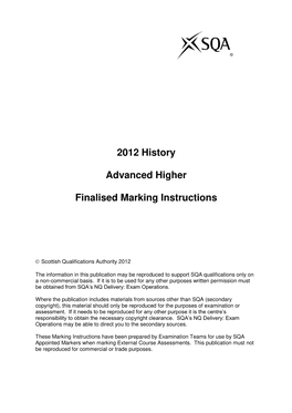 2012 History Advanced Higher Finalised Marking Instructions