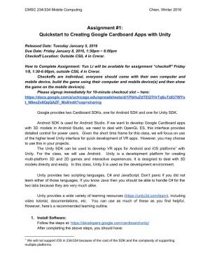 Assignment #1: Quickstart to Creating Google Cardboard Apps with Unity