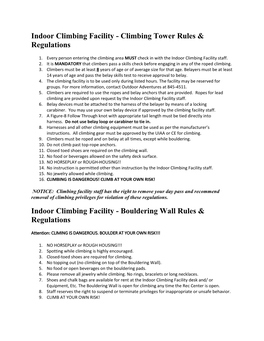 Indoor Climbing Facility Rules and Regulations