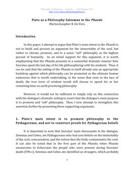 Plato As a Philosophy Salesman in the Phaedo Marlon Jesspher B