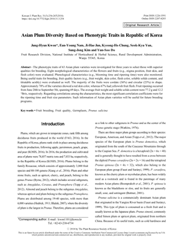 Asian Plum Diversity Based on Phenotypic Traits in Republic of Korea