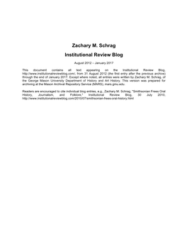 Zachary M. Schrag Institutional Review Blog