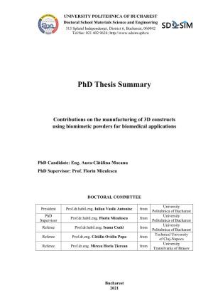 Phd Thesis Summary
