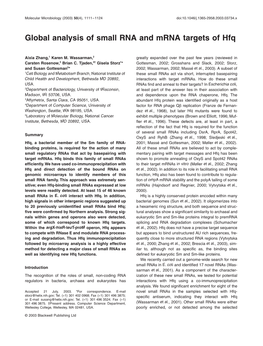 Global Analysis of Small RNA and Mrna Targets of Hfq