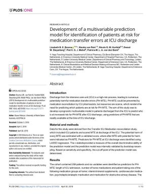 Development of a Multivariable Prediction Model for Identification of Patients at Risk for Medication Transfer Errors at ICU Discharge