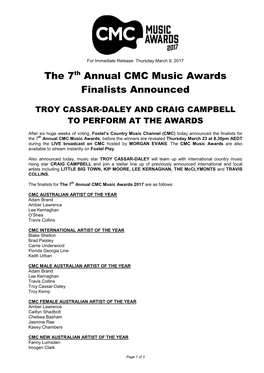The 7Th Annual CMC Music Awards Finalists Announced