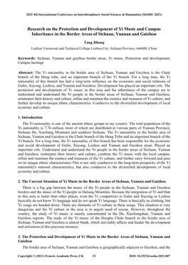 Research on the Protection and Development of Yi Music and Campus Inheritance in the Border Areas of Sichuan, Yunnan and Guizhou