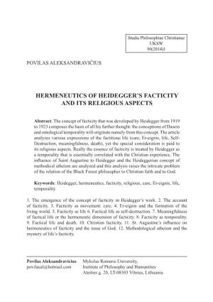 Hermeneutics of Heidegger's Facticity and Its Religious Aspects