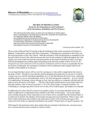 DECREE of PROMULGATION Norms for the Preparation for and Celebration of the Sacraments of Initiation and First Penance