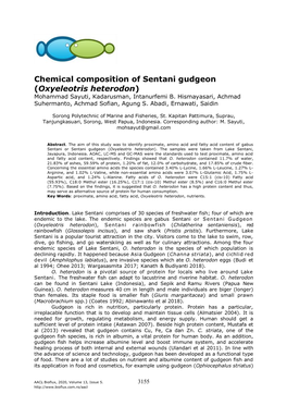 Chemical Composition of Sentani Gudgeon (Oxyeleotris Heterodon) Mohammad Sayuti, Kadarusman, Intanurfemi B