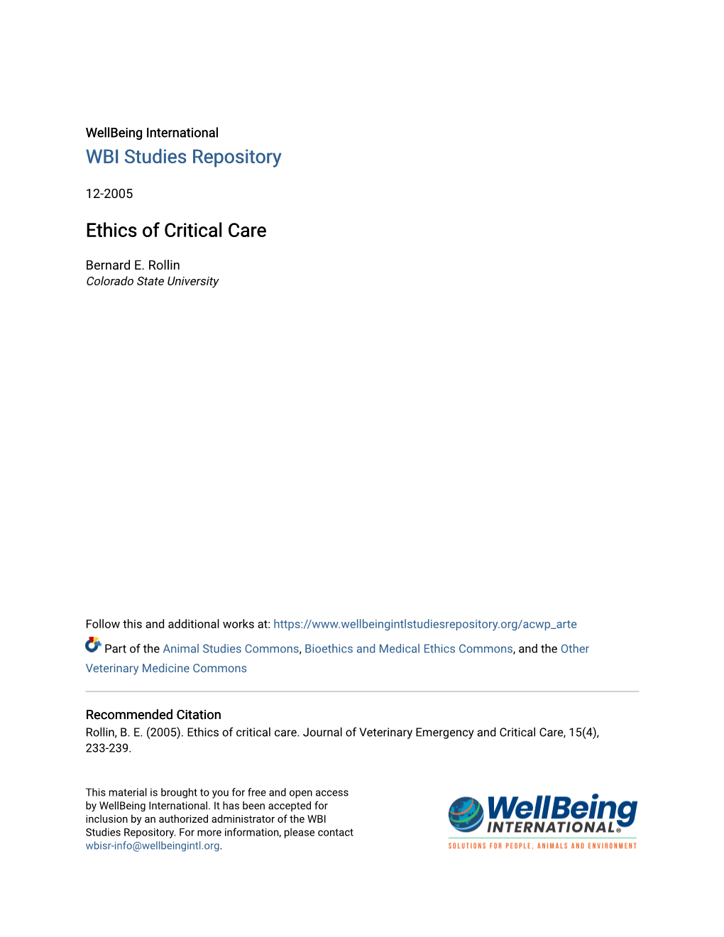 Ethics of Critical Care