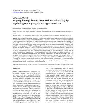 Original Article Huiyang Shengji Extract Improved Wound Healing by Regulating Macrophage Phenotype Transition