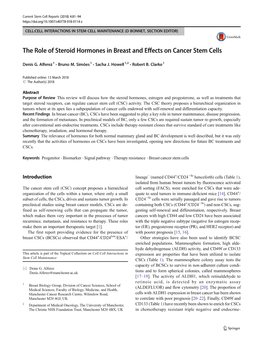 The Role of Steroid Hormones in Breast and Effects on Cancer Stem Cells