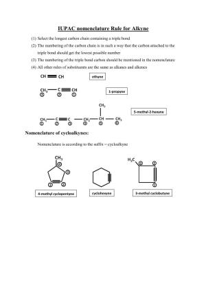 IUPAC Nomenclature Rule for Alkyne