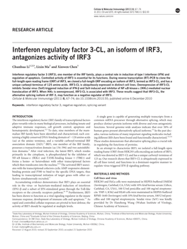 Interferon Regulatory Factor 3-CL, an Isoform of IRF3, Antagonizes Activity of IRF3