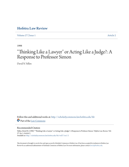"Thinking Like a Lawyer" Or Acting Like a Judge?: a Response to Professor Simon David N