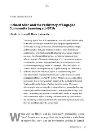 Richard Allen and the Prehistory of Engaged Community Learning at Hbcus