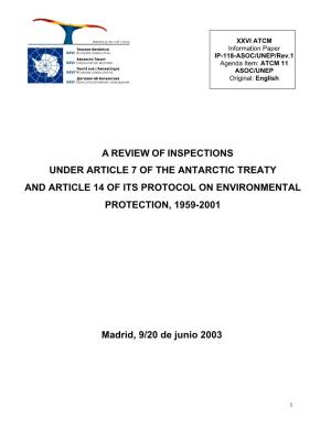 A Review of Inspections Under Article 7 of the Antarctic Treaty and Article 14 of Its Protocol on Environmental Protection, 1959- 2001