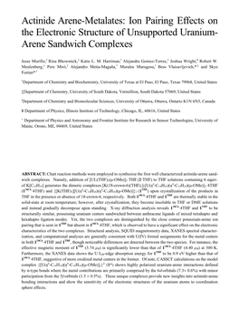 Actinide Arene-Metalates: Ion Pairing Effects on the Electronic Structure of Unsupported Uranium- Arene Sandwich Complexes