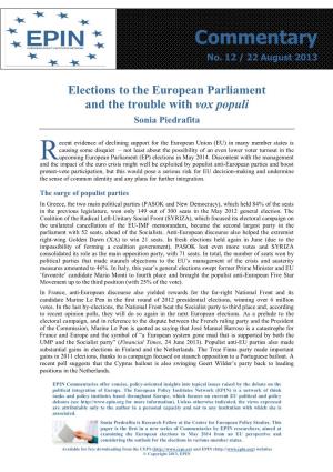 Elections to the European Parliament and the Trouble with Vox Populi Sonia Piedrafita