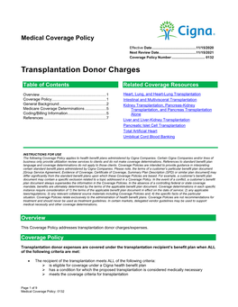 Transplantation Donor Charges