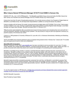 Mike Cukyne Named VP/General Manager of KCTV and KSMO in Kansas City